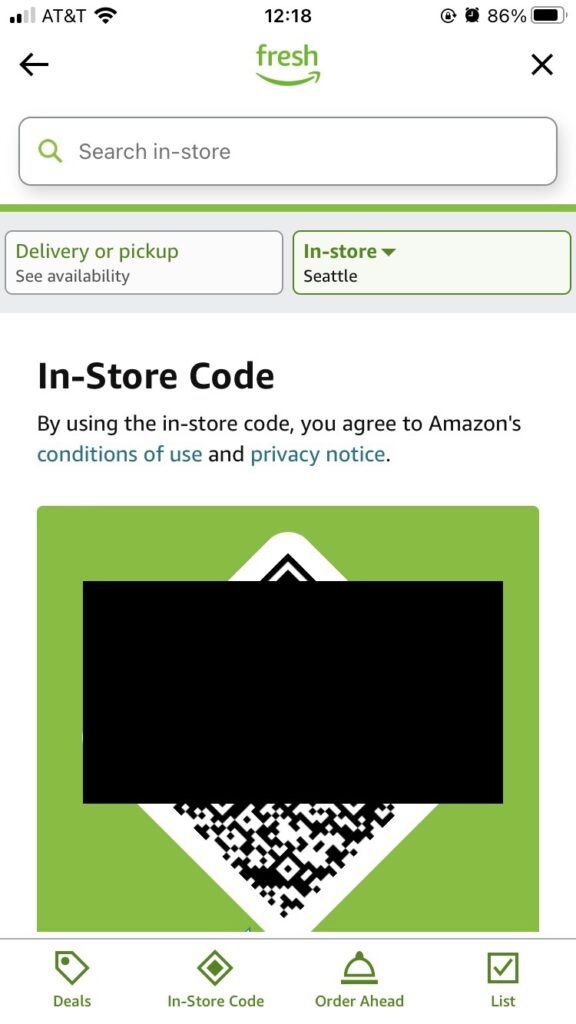 Amazonアプリの入店用QR
